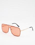 Asos Design Aviator Sunglasses With Gold Frame And Orange Lens