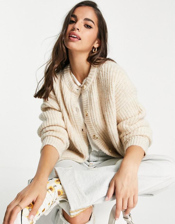 Topshop Knit Ultimate Crew Neck Cardigan-neutral