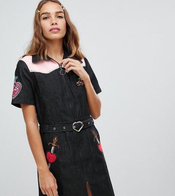 Cli Cli By Clio Peppiatt Denim Mini Dress With Patches - Black