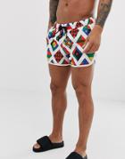 Asos Design Runner Swim Short With Collegiate Print Super Short Length-black