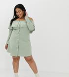 Glamorous Curve Bardot Dress With Button Front-green