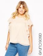 Asos Curve Pretty Ruffle Top - Nude Pink