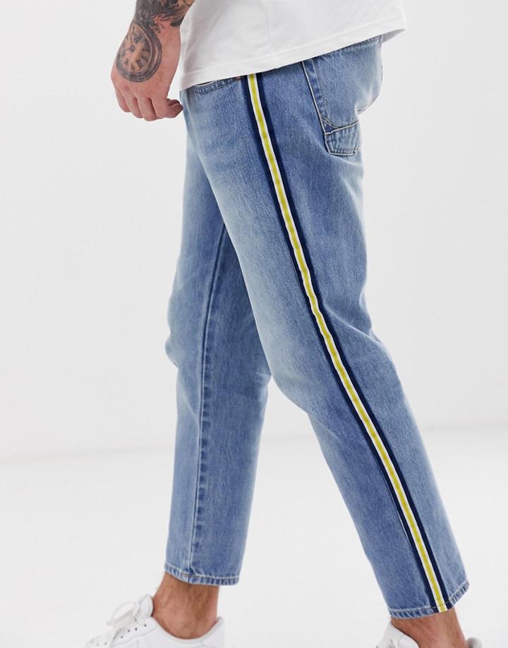 Jack & Jones Intelligence Skater Jeans In Light Blue With Side Taping - Blue