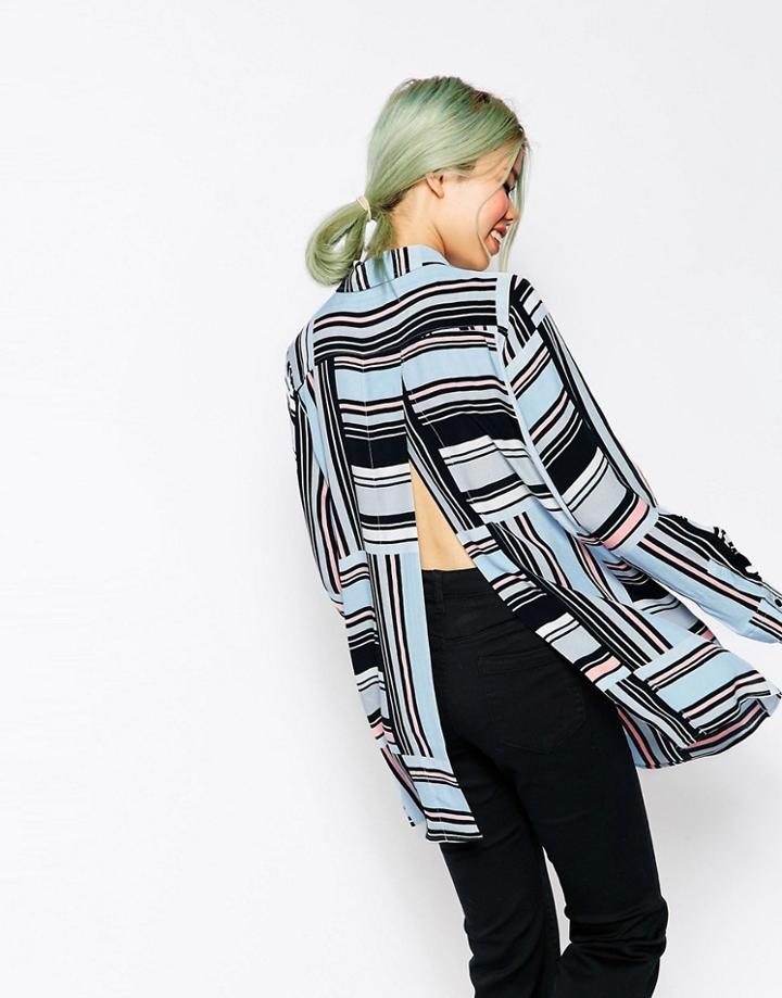 Asos Cut About Stripe Open Back Shirt - Multi