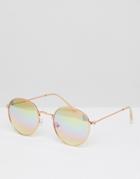 Asos Round Sunglasses In Gold Frame With Rainbow Lens - Gold