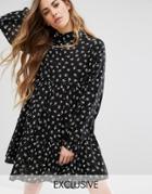 Reclaimed Vintage Smock Dress With High Neck In Ditsy Floral - Black