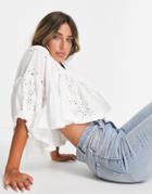 French Connection Cotton Cropped Smock Top With Embroidered Details-white