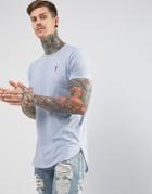 Religion Longline T-shirt With Chest Branding - Blue