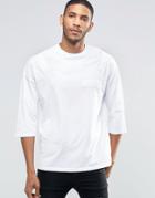 Asos Oversized 3/4 Sleeve T-shirt With Random Tape Detail - White