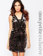 Asos Petite Floral Velvet Devore Shift Dress With Strap Front Detail - Multi