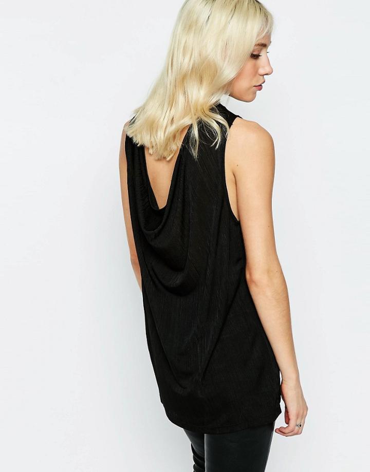 Neon Rose Crinkle Tank With Cowl Back - Black