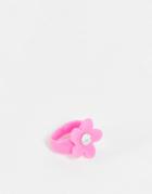 Asos Design Ring With Pink Flower In Plastic