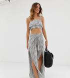 River Island Wide Leg Beach Pants In Stripe - Black