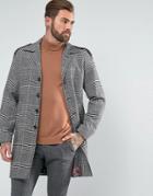 Gianni Feraud Premium Wool Blend Checked Raglan Trench Coat - Black
