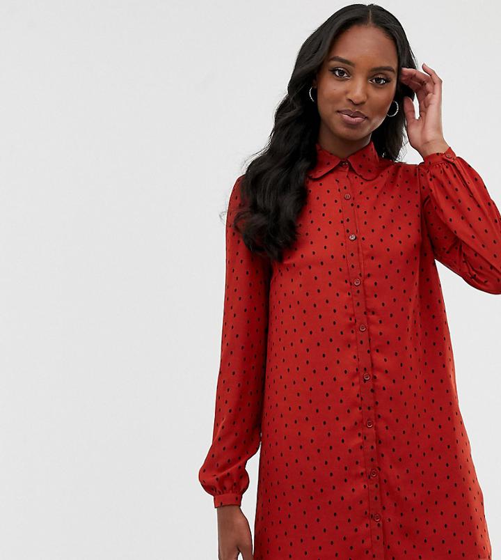 Fashion Union Tall Shirt Dress In Spot-red