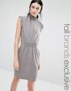 Y.a.s Tall High Neck Pencil Dress With Waist Detail - Gray