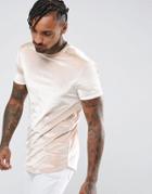 Asos Longline Muscle T-shirt With Zips And Curve Hem In Velour - Beige