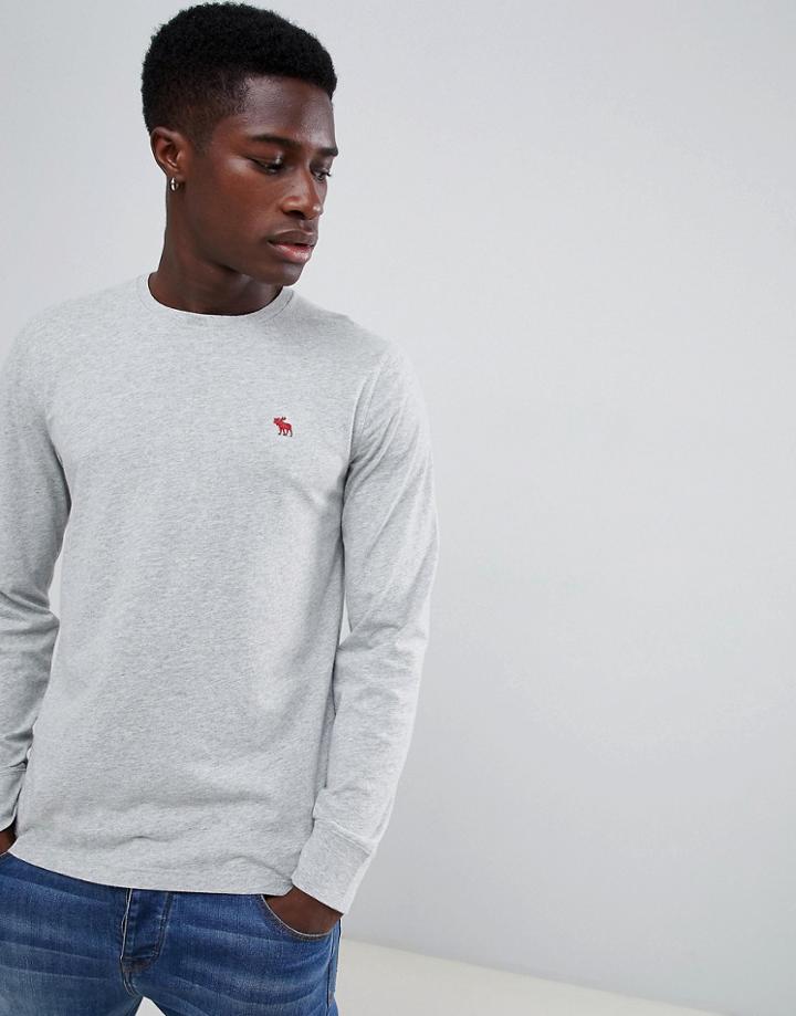 Abercrombie & Fitch Pop Icon Logo Long Sleeve Top In Gray Marl - Gray