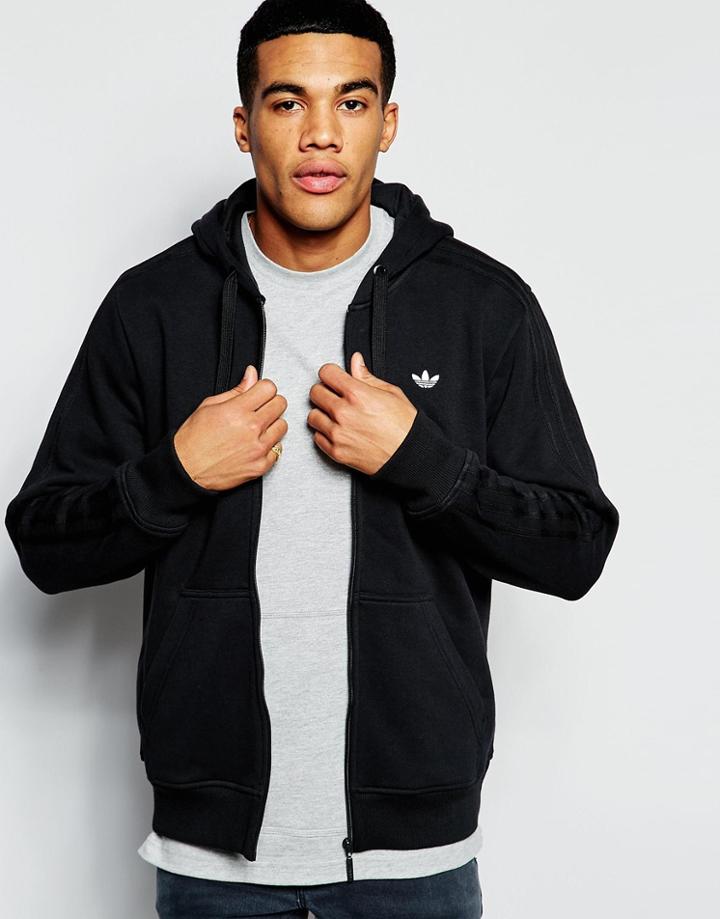 Adidas Originals Zip Up Hoodie With Classic Trefoil Aj7700 - Black