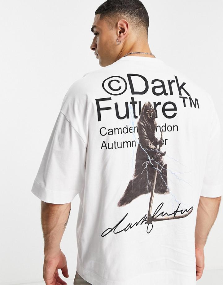 Asos Dark Future Oversized T-shirt In White With Grim Reaper Graphic Print