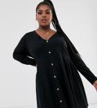 Asos Design Curve Smock Side Button Through Dress - Black
