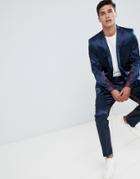 Asos Design Skinny Suit Jacket In Navy And Burgundy Cut And Sew - Navy