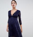 Flounce London Maternity Lace Prom Dress With 3/4 Sleeve In Navy