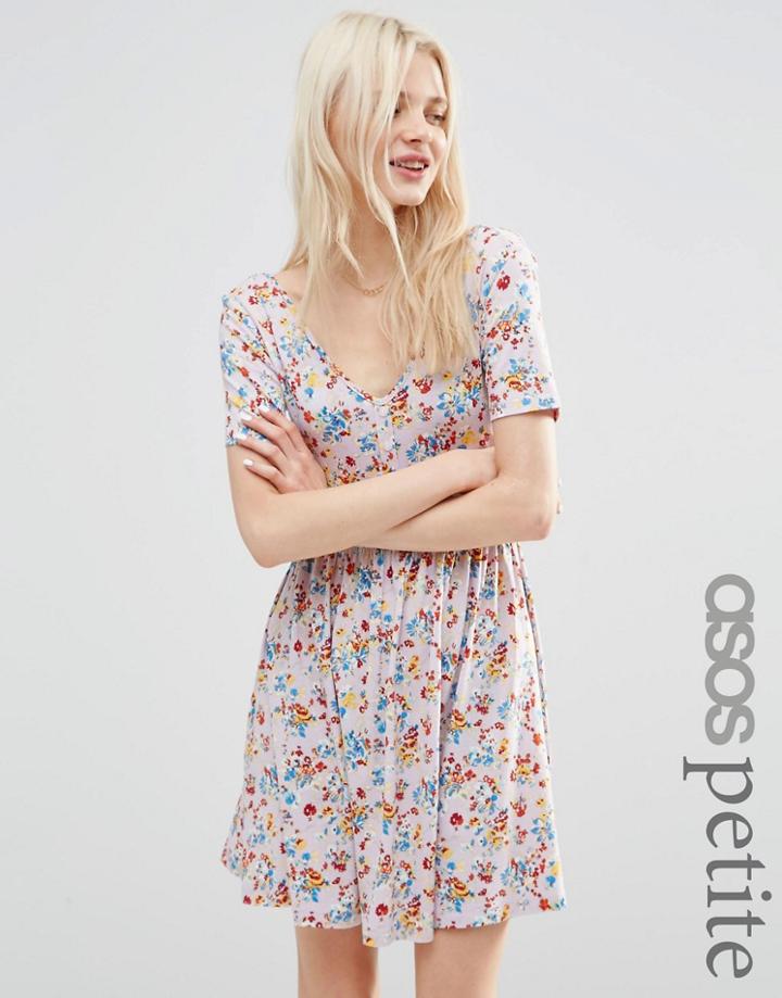 Asos Petite Tea Dress In Pretty Floral Print - Multi