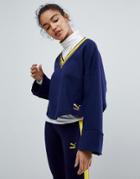 Puma V Neck Oversized Sweatshirt With Popper Detail - Blue