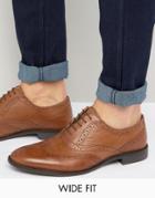 Asos Wide Fit Oxford Brogue Shoes In Tan Leather - Tan