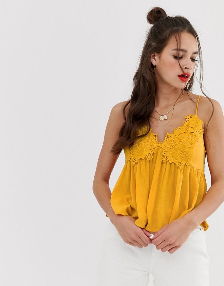 Miss Selfridge Cami Top With Applique Detail In Yellow - Yellow