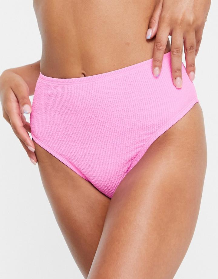 New Look Textured High Waist Bikini Bottom In Light Pink