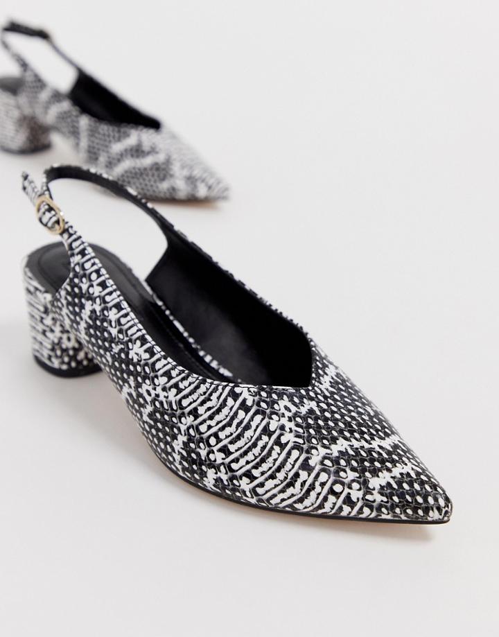 Miss Selfridge Pointed Block Heel With Sling Back In Snake Print - Black