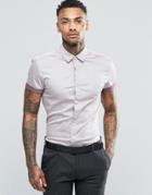 Asos Skinny Shirt In 2 Tone Red With Short Sleeves - Red