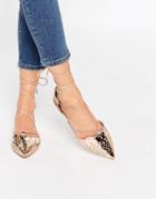Asos Lordship Lace Up Pointed Ballet Flats - Nude