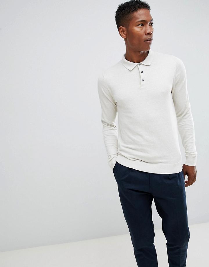 Jack & Jones Premium Knitted Long Sleeved Polo Shirt-gray