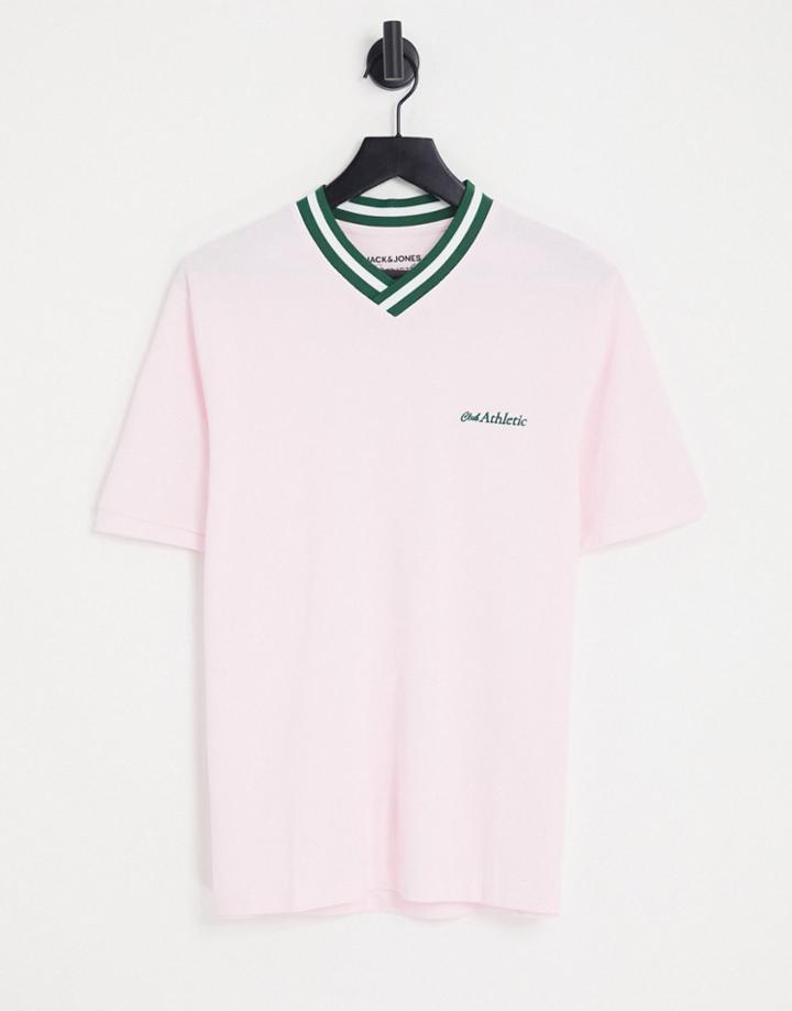 Jack & Jones Originals Oversized T-shirt In Pique With Chest Print In Pink