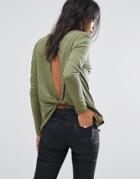 G-star Be Raw Open Back Knot Detail Long Sleeve T Shirt - Green