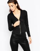 Asos Night Long Sleeve Bandage Top With Zip Front - Black