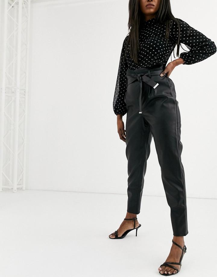 Lipsy Pu Paperbag Pants In Black