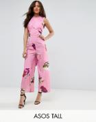 Asos Tall Jumpsuit In Large Rose Floral Print - Multi