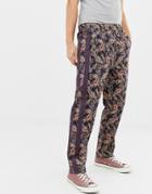 Asos Design Relaxed Pants In Paisley Print With Side Tape-red
