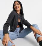 Asos Design Tall Crew Neck Cardi With Button Front In Dark Gray-grey