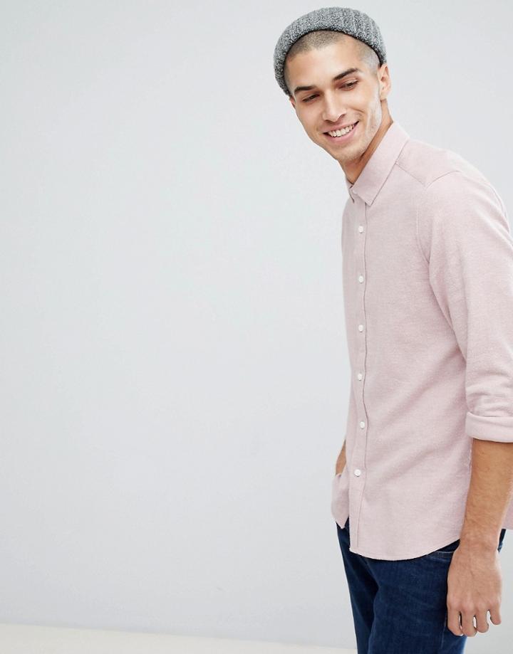 Asos Slim Brushed Twill Shirt In Pink - Pink