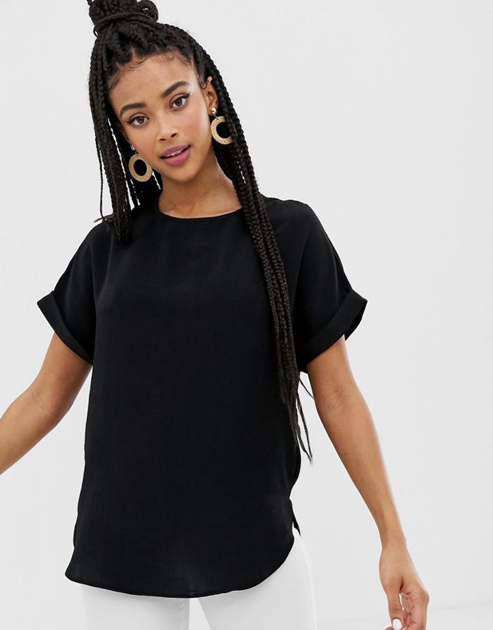 New Look Tee With Roll Sleeves In Black - Black