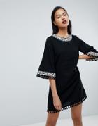 Fashion Union Shift Dress With Fringe Detail - Black