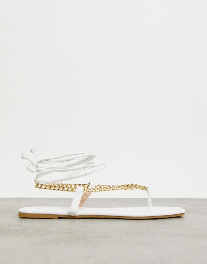 Glamorous Chain Detail Flat Sandals In White