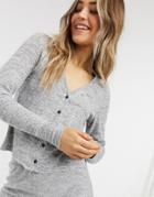 Pieces Soft Touch Loungewear Cardigan Set In Gray-grey