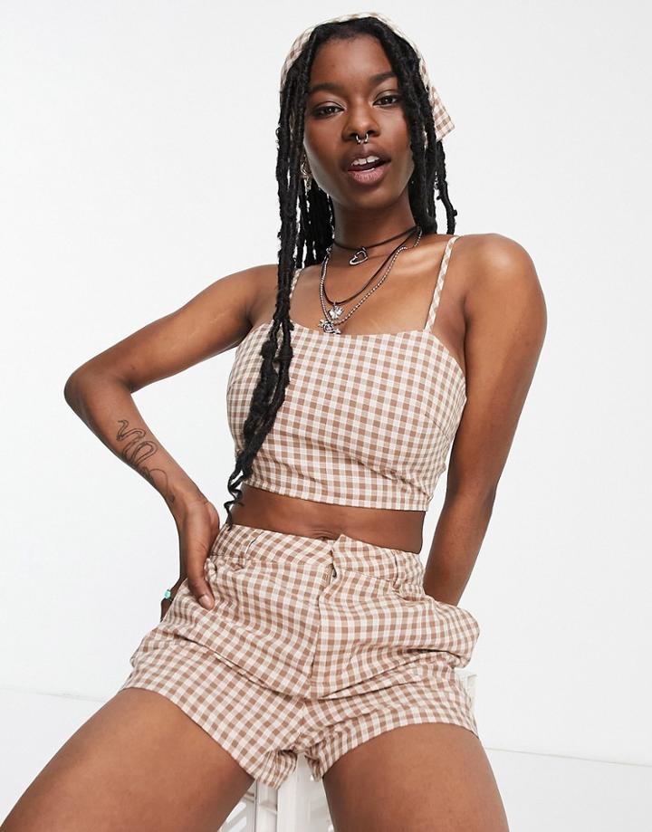 Heartbreak Cami Crop Top With Bandana In Brown Gingham - Part Of A Set
