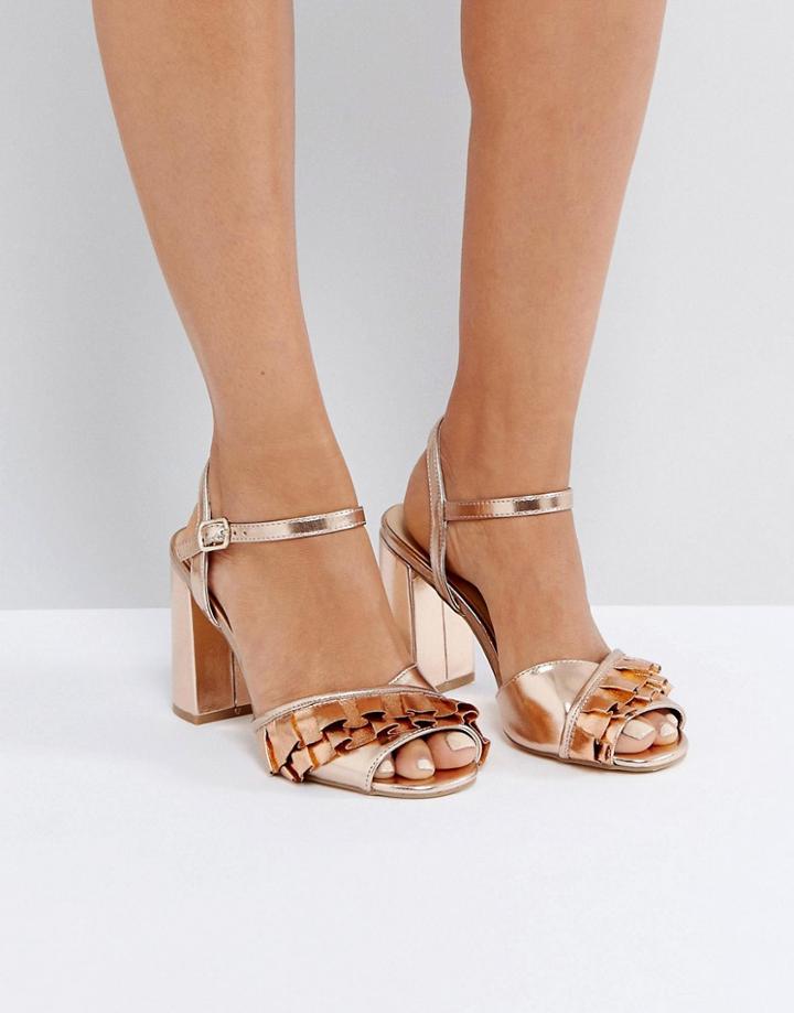 New Look Metallic Frill Block Heeled Sandal - Pink